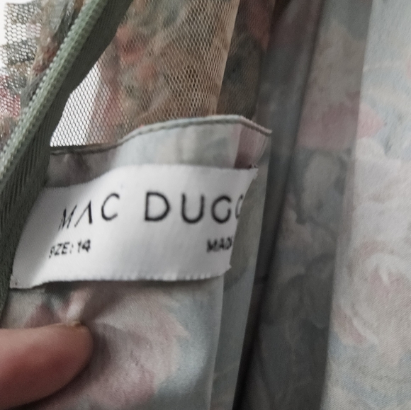 Mac Duggal Floral Print Crew Neck Cap Sleeve Ruffle Embellished Tiered Hem Dress - Picture 12 of 12